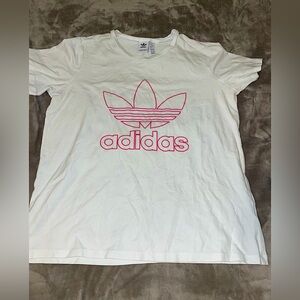 Adidas Womens White and Pink Logo Tee / Size 1X